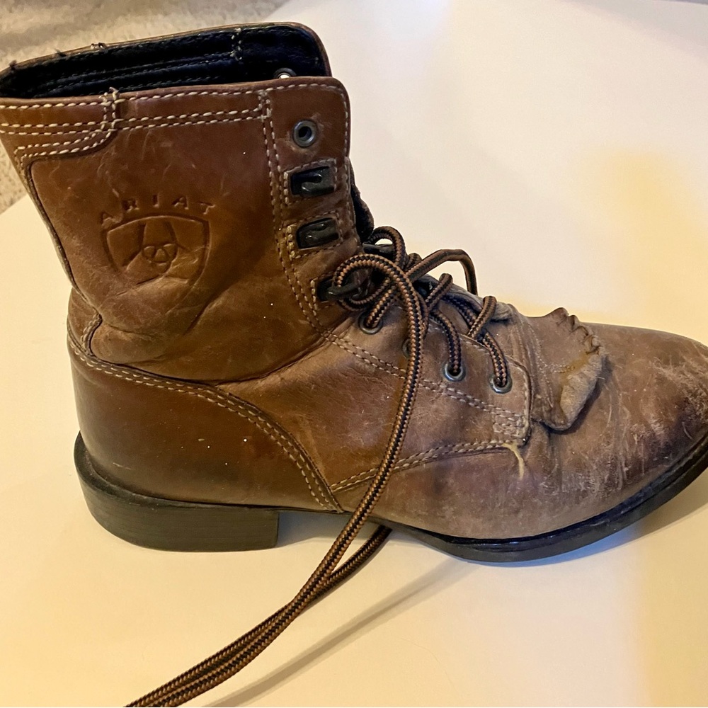 Ariat work boots, 6 1/2, broken-in, very comfortable, new laces